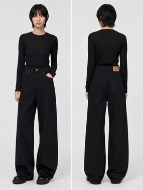 VUJA DÉ Black Wide Leg High-Rise Distressed Jeans Japanese Denim Made in Japan